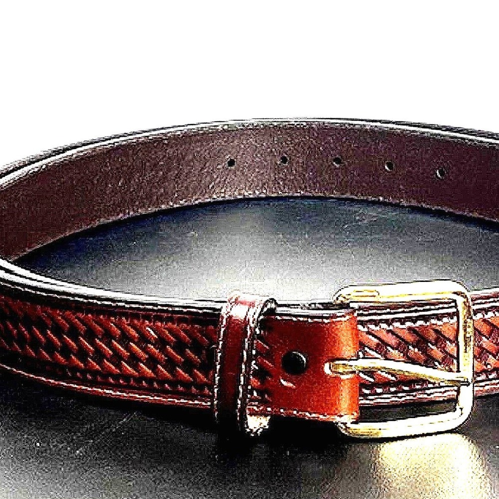 Schmidt‎ Embossed Leather Belt with Brass Gold Buckle Men's Sz 50